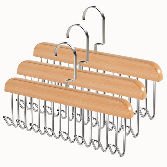 Bra Hangers for Closet Organizer with 16 Metal Hoo... (3 Count | Wooden | Wood)
