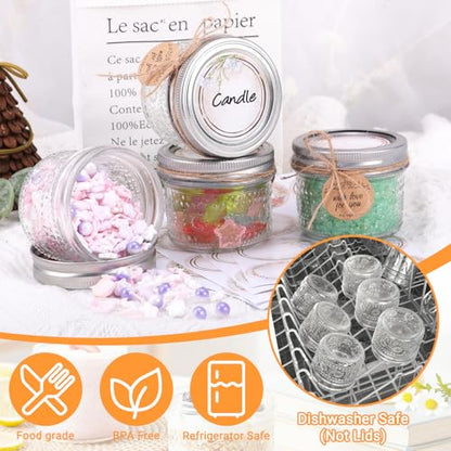 4 oz Small Embossed Mason Jars 24-Pack with Airtight Lids, Leakproof