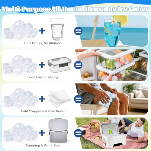 380 Pack Reusable Ice Cubes for Drinks, Transparent Square | BPA-Free Plastic, Refreezable and Washable, No Dilution, for Whiskey, Coffee, Coolers, Parties and Camping