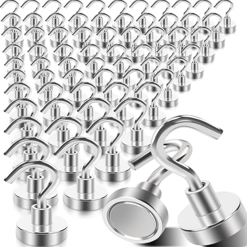 68Pack Super Strong Magnetic Hooks, 25lbs Heavy Du... (Silver | Metal)