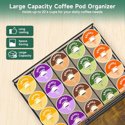 Coffee Bar Organizer Station Shelf Mug Holder, with 12 Hooks | 3 Tier Coffee Cup Stand Rack for Countertop, K Cup Pod Organizer Drawer for Home Office, Keeps Essentials Tidy & Accessible