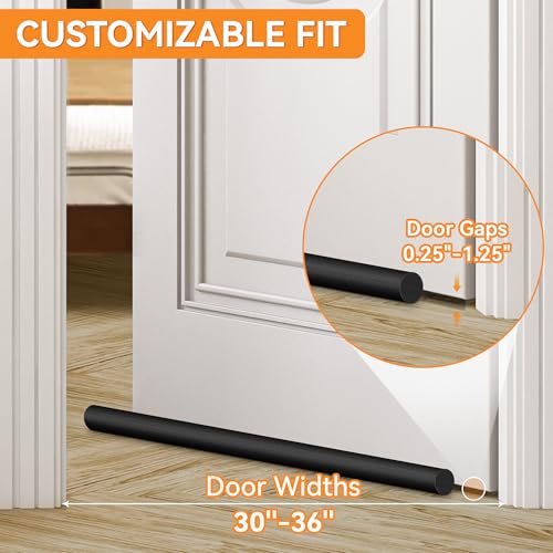 2 Pack Under Door Draft Stopper, Adjustable 30-36 Inch Gap Filler | Dual-sided draft blocker for interior doors; trim-to-fit foam helps reduce drafts, heat loss and noise, no drilling