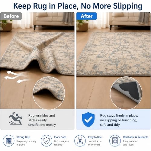 20pcs Rug Tape on Floor, Non Slip, for Hardwood Floors and Tiles | Rug Tape on Floor | Rug Corner Pads Grippers | Reusable