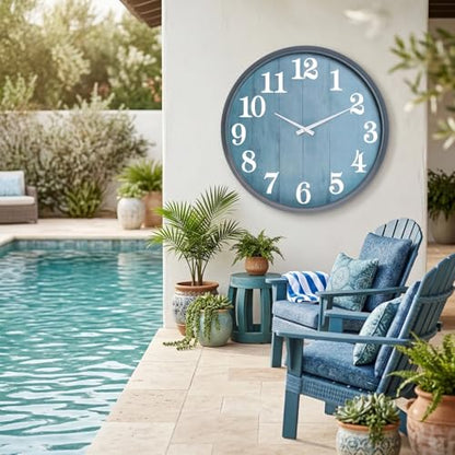 UMEXUS 18 Inch Waterproof Indoor Outdoor Decorative Wall Clock | Upgraded D365 silent quartz movement, battery operated, easy-read dial for patio, garden, pool, farmhouse, and living room