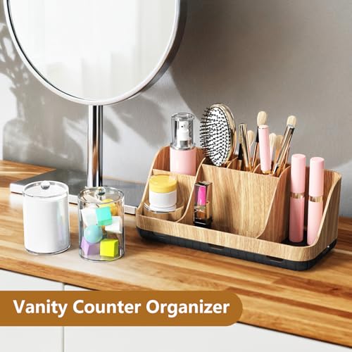 Bathroom Toothbrush Holder Set with 2 Pack Qtip Holder Dispenser - 7 Slots Kids Bathroom Accessory Sets with Drainage, Q Tip Holder for Bathroom Sink Counter Accessories Set