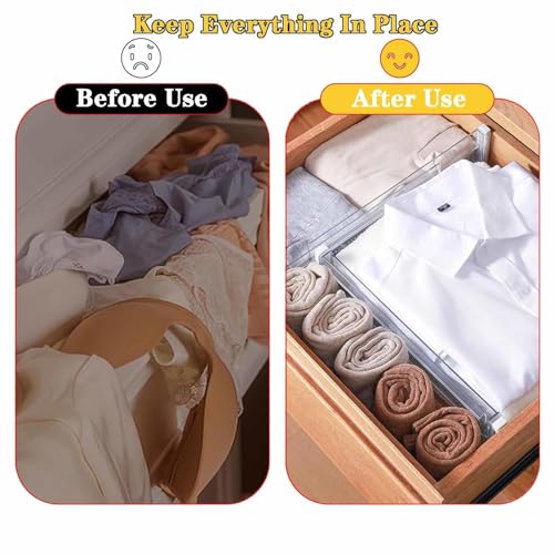 4 Pcs Drawer Dividers for Clothes,3.15" High 11.34"-19.69" clear | Adjustable Expandable Dresser Drawer Organizer, Clear Plastic Separators for Dresser, Baby Clothing