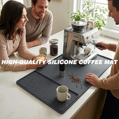 Caketime 2 In 1 Silicone Coffee Bar Mat Accessories Detachable Dish Drying Rug Rack Stone for Kitchen Counter Home Household Apartment Office Essentials Barista Espresso Machine Drainer Must Have