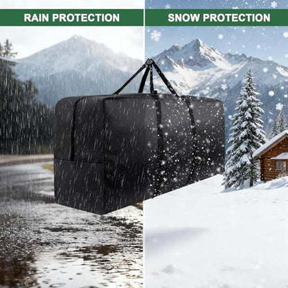 68" Extra Large Waterproof Outdoor Cushion Storage Bag, Heavy Duty Patio Furniture Cover with Zipper & Handles for Chair Cushions, Christmas Tree Storage, Pool Decor & Moving, Black/Beige (Black)
