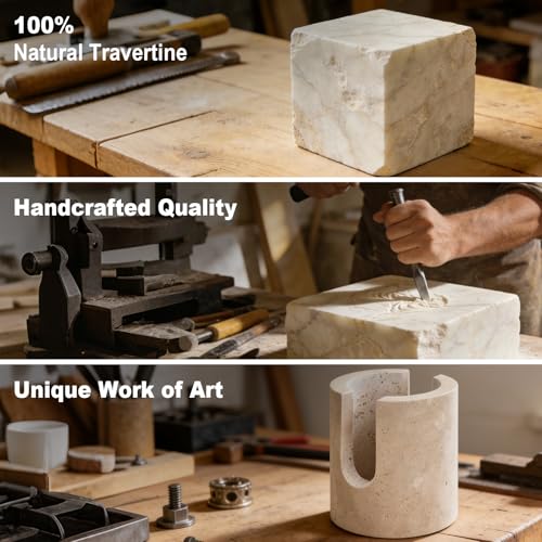Natural Travertine Sponge Holder for Kitchen Sink Counter w A Plant-Based Kitchen Sponge, Fast Drying, Durable, Compact, Wabi-Sabi & Unique Sponge Caddy, Sink Organizer, Beige Travertine Home Decor