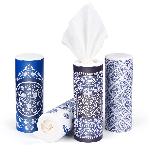 Car Round Canned Tissue Box Cup Holder Facial Tissues,Cylinder Tube Face Towel,4 Canister 3-Ply Car Napkins for Travel Tissue Bulk Fit Home,Office,School by CLOVER