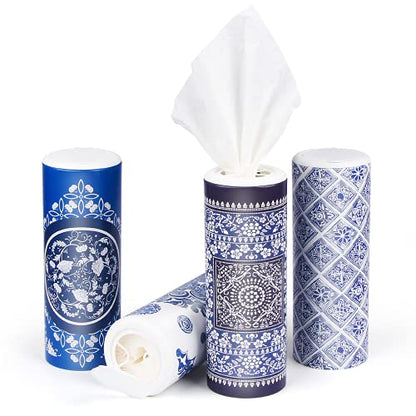 Car Round Canned Tissue Box Cup Holder Facial Tissues,Cylinder Tube Face Towel,4 Canister 3-Ply Car Napkins for Travel Tissue Bulk Fit Home,Office,School by CLOVER