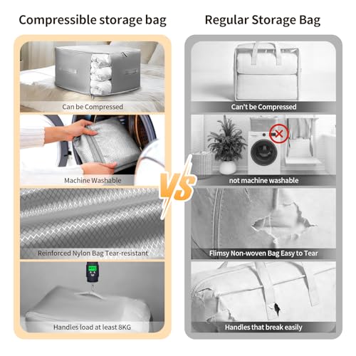 2 Pack Upgrade Comforter Storage Bag with Handle, Space Saving 3-Layer Adjustable In 3 Sizes (142L, 107L, 71L), Compression Blanket Storage Bags, Washable Bedding Organizer For Pillow Duvet Clothing