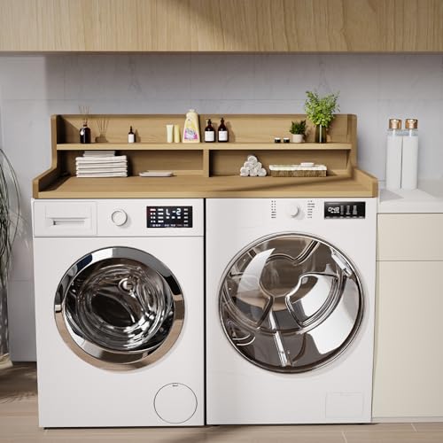 Washer Dryer Countertop, 54" x 27.55" 2-Tier Washer Dryer Topper with Edge, for Laundry Room Organization Oak