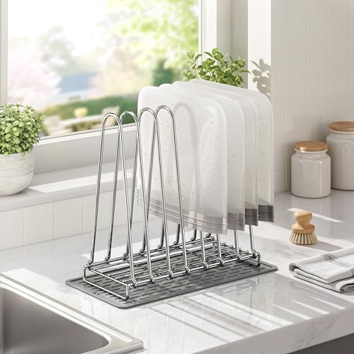Reusable Bag Dry Rack, 304 Stainless Steel Plastic Bag Dry Rack with Silicone Drying Mat, Easy to Disassemble Bag Dryer Rack for Reusable Bags, Ziplock Bags, Silicone Bags, Space Saving Drying Stand