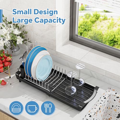 Small Dish Drying Rack, Compact Expandable Dish Ra... (Black | Plastic)