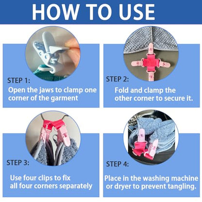 4 Pack Bed Sheet Detangler Reduces Laundry Tangles Keep Bed Sheets/Duvet Covers/Blankets from Tangling, Twisting, and Balling in Washer and Dryer, Fewer Wrinkles, Saves Time and Energy (Blue+Pink)