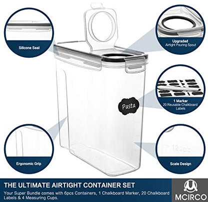 Cereal Container Set, MCIRCO Airtight Food Storage Containers ((4L /135.2oz) Set of 6, Cereal Dispensers with Measuring Tools
