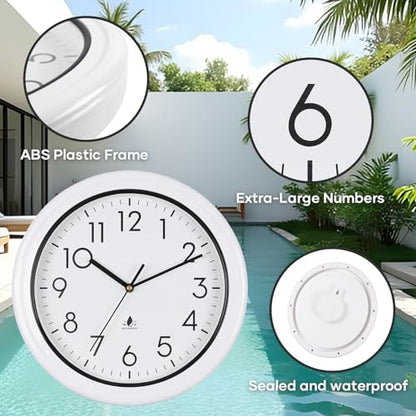 13 Inch Sealed Waterproof Outdoor Clocks, Weatherproof Wall Clock | Silent Non-Ticking Battery Operated Clock for Pool, Patio, Garden, Porch