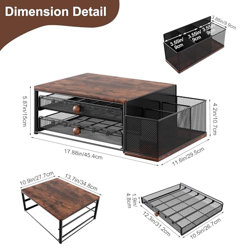 Coffee Bar Organizer, 60 Capacity K Cup Organizer for Countertop, 2 Tier Sliding Coffee Pod Storage Drawer with Disposable Cup & Lid Holder, Black