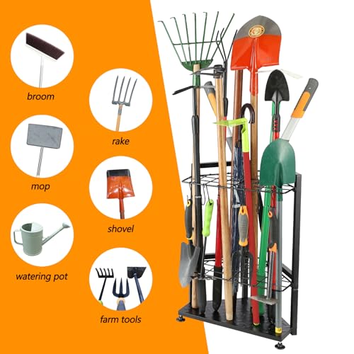 UU-Major Garden Tool Organizer,Yard Tool Rack Heavy Duty,Free Standing for Garage Corner,Garage Organization,Garage Organizers and Storage,Garden Tool Holder for Lawn,Shed,Outdoor,Metal