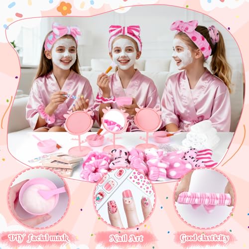 76Pcs Sleepover Party Supplies Slumber Spa Parties Kit for Girls Women, Headbands, Eye Mask, Towels, Scrunchies & Nail Supplies(Pink)
