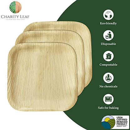 Disposable 7" Square Plates (50 pieces) Bamboo Like Serving Platters, Disposable Boards, Eco-Friendly Dinnerware For Weddings, Catering, Events