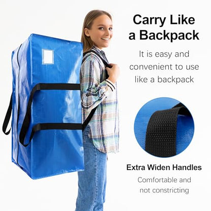 Heavy Duty Extra Large Moving Bags W/Backpack Straps - Strong Handles & Zippers, Storage Totes For Space Saving, Fold Flat, Alternative to Box and Bin (Set of 6, Multicolor)