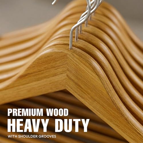 Utopia Home Wooden Hangers 10 Pack – Slim Suit Hangers Natural | 360° rotatable hook | Shoulder grooves | Durable & slim design | Ideal for suits, coats & jackets