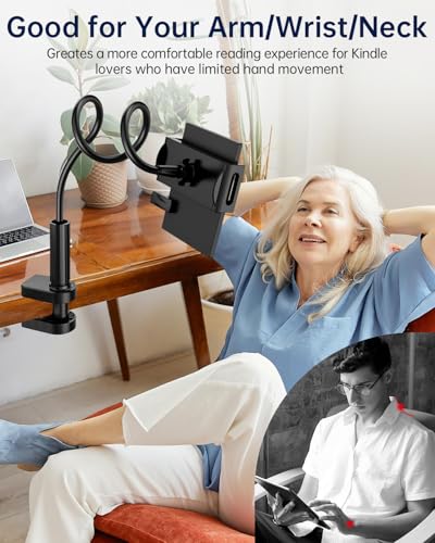 Kindle Holder with Remote Page Turner | Hands-Free Stand for Reading in Bed or Desk – Compatible with Kindle Paperwhite, Oasis, iPad, iPhone, and More | Fits Devices from 4.5” to 10”