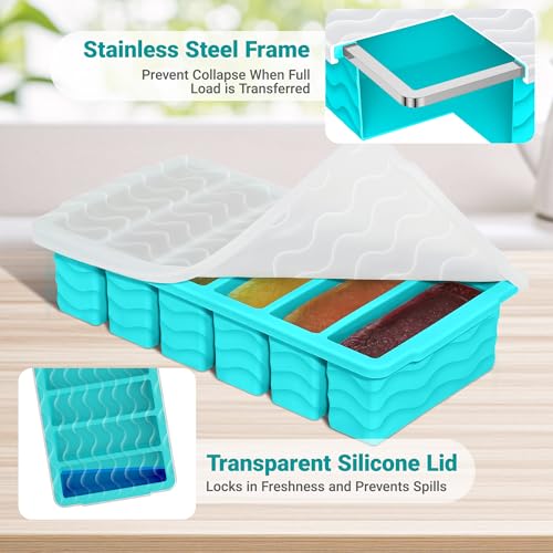 1/2 Cup Silicone Freezer Molds with Lid, 2-Pack Silicone Freezer Trays for Soup, Sauce & Broth – Meal Prep Containers, Large Ice Cube Tray, Oven & Dishwasher Safe