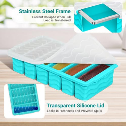 1/2 Cup Silicone Freezer Molds with Lid, 2-Pack Silicone Freezer Trays for Soup, Sauce & Broth – Meal Prep Containers, Large Ice Cube Tray, Oven & Dishwasher Safe