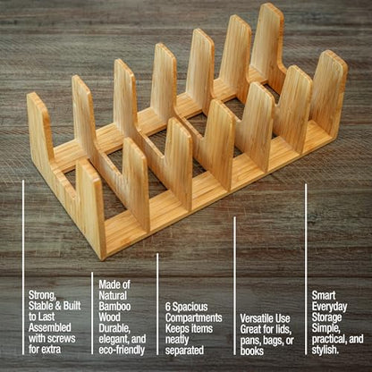 Kitchen Cabinet Organizer - Sturdy Bamboo Pot and Pan Organizer for Inside Cabinet - Multiuse Lid Organizer - Durable & Minimalist Kitchen Cabinet Organizer