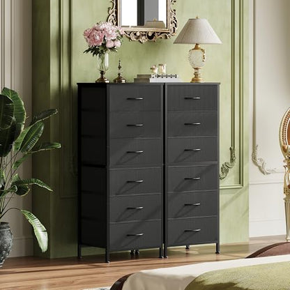 WLIVE Tall Dresser for Bedroom, 6 Drawer Dresser, Black | 6 vertical fabric drawers, Tall vertical design, Bedroom or closet use, Dresser for small spaces, Chest of drawers