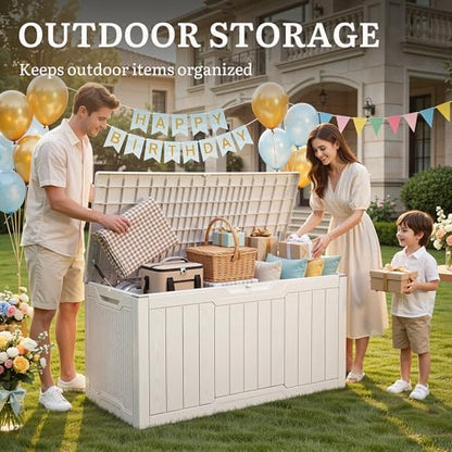YITAHOME 100 Gallon Large Outdoor Deck Box | Waterproof Resin Storage Box, Lockable Indoor Outdoor Storage Container for Patio Furniture Cushions, Pool Accessories