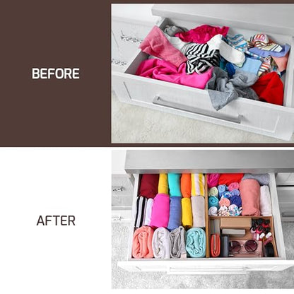 6-Pack Drawer Dividers 6-Inch High Dresser Drawer Organizer 11.5 to 17 Inch | Bamboo, Spring Loaded, No Tools Needed, for Clothes, Utensils, Socks and Deep Drawers in Bedroom, Bathroom, Kitchen, Office