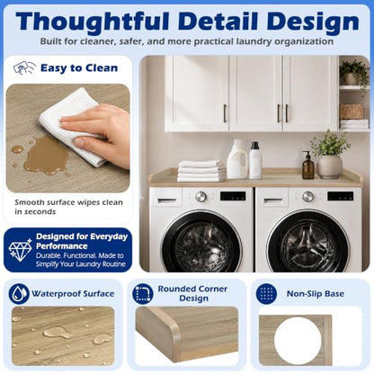ROYXEN Washer Dryer Countertop, Laundry Countertop Solid Wood, Countertop for All Front-Loaded Washing Machine and Dryer, Extra Room for Laundry Room, White Oak