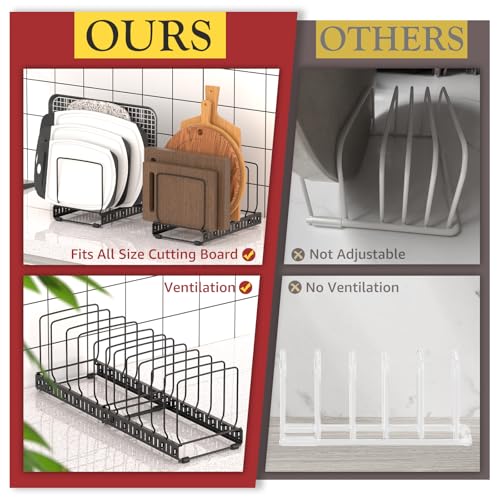 HzTinT Cutting Board and Baking Tray Cookie Sheet Organizer for Cabinet | Expandable 6.9"-13.6" Pan Organizer with 12 Adjustable Dividers, Cutting Board Holder for Cabinet or Countertop Storage