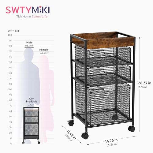 SWTYMIKI Rolling File Cart with Drawers - 4 Tier Under Desk Storage Craft Rolling Organizer Cart - Office Storage &Organization, Mobile Metal Filing Cabinet for Office and Home Espresso