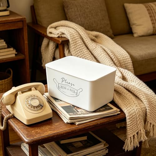 Moorfowl Face Mask Dispenser Please WEAR A MASK Storage Container | Tabletop Face Covering Organizer Box, Nice Way to Remind People to Wear Masks 8.2" L x 4.9" W x 3.9" H