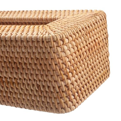 Rattan Tissue Box Cover Natural Woven Facial Napkin Holder Rectangular 10 x 6.1 x 4.1 Inch (Natural)