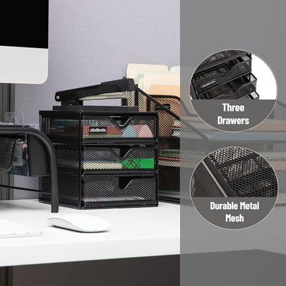 Mind Reader Desktop Accessory Storage, Desk Supplies, Organizer, Office, Metal Mesh, 6.25" L x 6.5" W x 6.5" H, Black