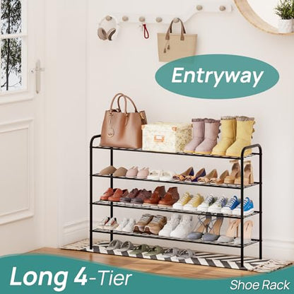 viewcare Long Shoe Rack for Closet, 4-Tier Extra Long Shoe Rack for Entryway & Garage, Black Shoe Organizer Holds 20-23 Pairs, Sturdy Metal Construction