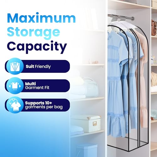 Handy Laundry Clear Garment Bags for Hanging Clothes, 50" Suit Bags with 10" Gusset, Heavy Duty Closet Storage Covers for Coats, Dresses, Shirts, Jackets, Dustproof & Breathable, 4 Pack