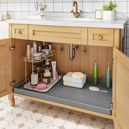 Jin&Bao Under Sink Mat 34" x 22" Waterproof Silicone Cabinet Kitchen Liner | Silicone under kitchen sink mat,cabinet protector,bathroom shelf liner,raised edge,anti-slip,easy to clean & dishwasher safe