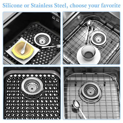 2 Pack Silicone Sink Protector Mat for Kitchen Sink Rear Drian Black | 13-9/16" x 11-5/8" Non-Slip Heat-resistant and Durable Silicone Grid