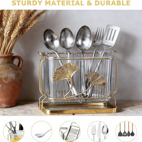 Kitchen Utensil Holder, Dry & Wet Separation, Uten... (Clear gold | Plastic)