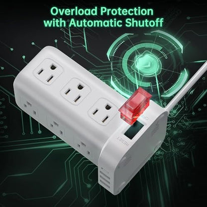 Power Strip with 12 Outlets 4 USB (1 USB C), 6.5Feet Extension Cord with Multiple Outlets, Charging Station, Power Strip Tower, Home Office Desk Supplies