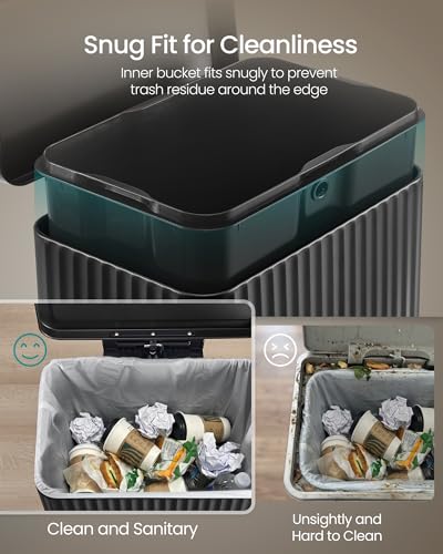 SONGMICS Trash Can, 13 Gallon (50 L) Garbage Can for Kitchen, with Lid, Pedal, and Removable Inner Bucket, Soft Close, Stainless Steel, 15 Trash Bags (Code K) Included, Ink Black ULTB586BZ01