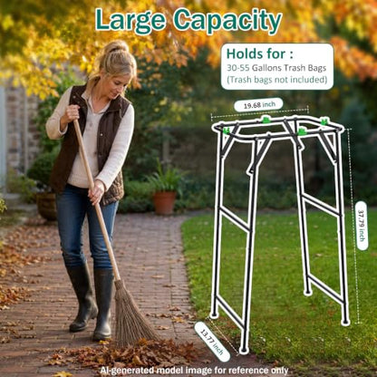 Foldable Trash Bag Holder Stand, Outdoor Leaf Bag Holder for Yard, Lawn | Portable Rustproof Garden Garbage Bag Frame Holder for 30-55 Gallon Bags for Leaves, Camping, Yard Weeding & Lawn Party