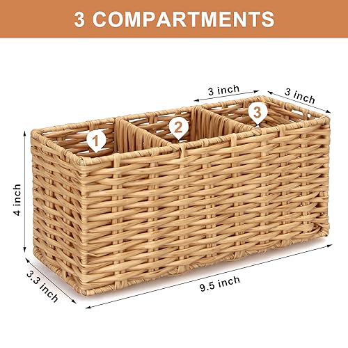 Flatware Silverware Caddy Party Cutlery Utensil Holder Organizer Counter | Plastic Silverware Holder Table Wicker Small Kitchen Utensils Holder for Countertop Fork Spoon Organizer Cutlery Caddy Basket